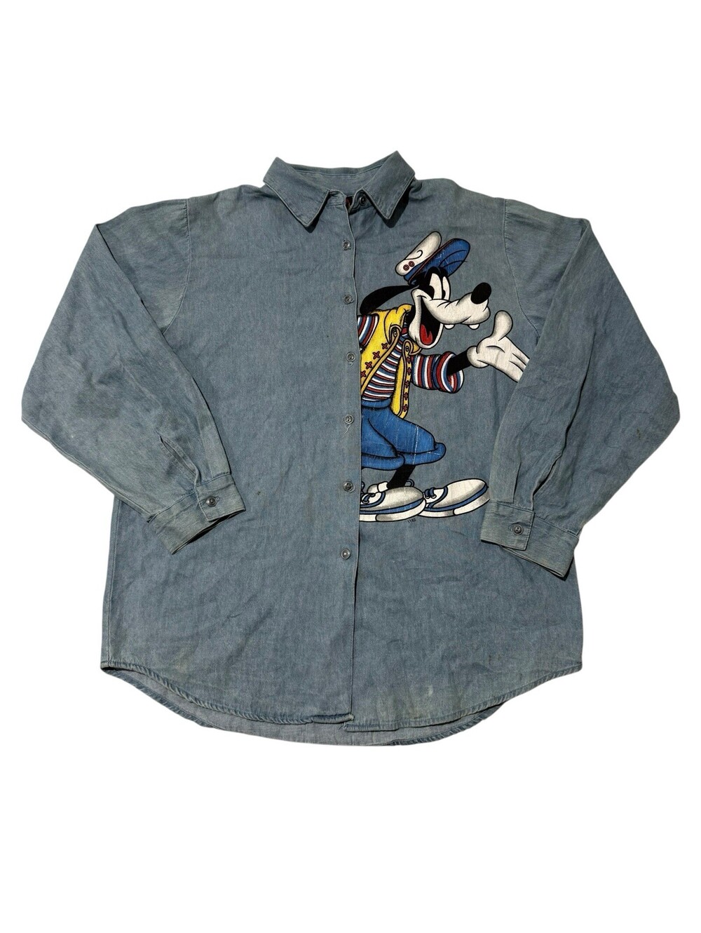 Mickey Unlimited Goofy Denim Long Sleeve Button Up Size M Men’s
